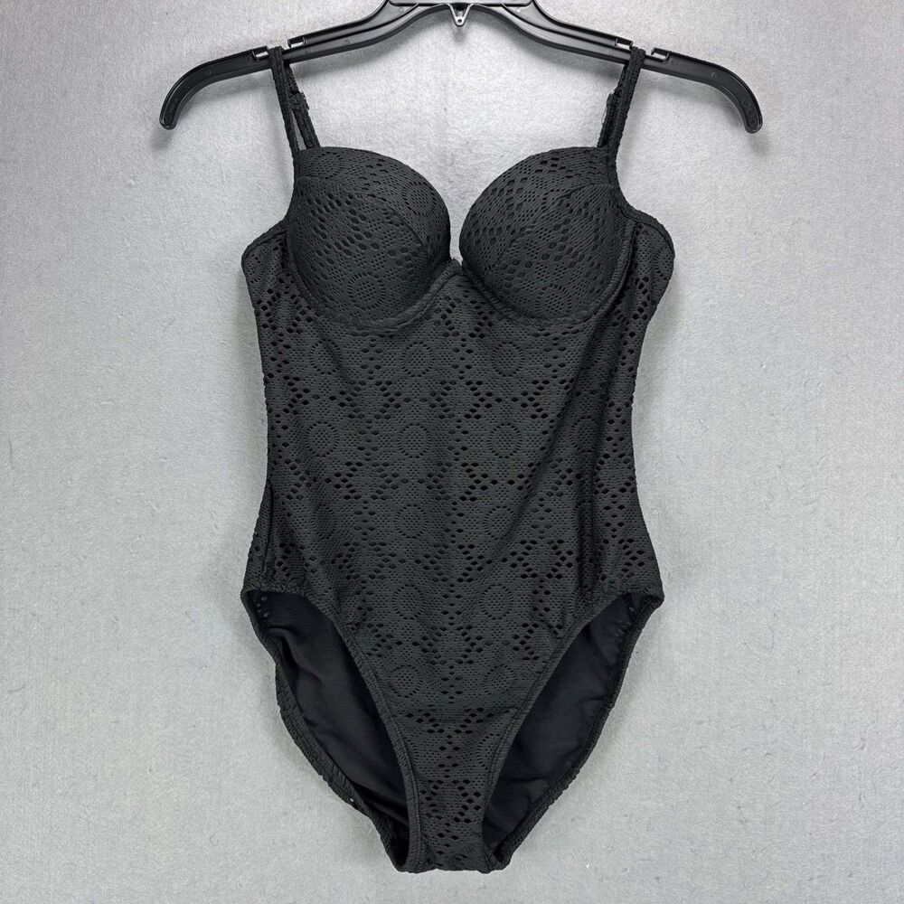 Shape FX One Piece Bathing Swimsuit Size 10 Black Built in Bra Underwire Beach